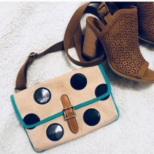 Fossil Key-Per Polka Dot Canvas/Leather Purse